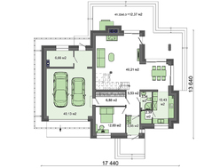 План двухэтажного дома с гаражом на 2 автомобиля