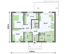 Проект одноэтажного коттеджа с чердаком традиционного стиля