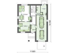Планировка двухэтажного коттеджа в светлых оттенках с просторной террасой