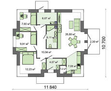 Проект компактного жилого дома с просторной гостиной