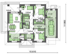 Планировка красочного жилого дома со встроенным гаражом