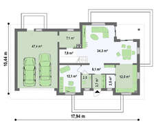 Проект стильного коттеджа с гаражом для двух автомобилей