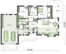 Проект одноэтажного коттеджа на 3 спальни площадью в 233 кв. м