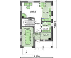 План двухэтажного коттеджа площадью 150 кв. м со встроенным гаражом