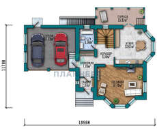 Проект двухэтажного особняка площадью 267 кв.м с двумя эркерами и пристроенным гаражом для двух автомобилей представительского класса