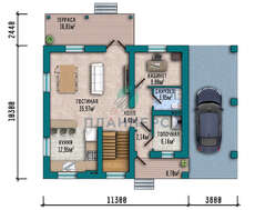 Схема двухэтажного дома площадью 158 кв.м с красной кровлей и кирпичным декором аналогичного цвета