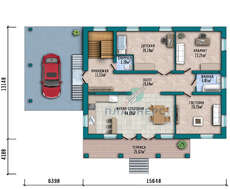 План величавого особняка площадью 431 кв. м с цокольным этажом и капитальным навесом для автомобиля