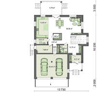 План двухэтажного особняка площадью 262 кв.м с гаражом на две единицы транспорта