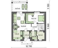 План компактного дома в европейском стиле площадью 147 кв. м, декорированного натуральным камнем