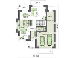 Проект двухэтажного кирпичного дома площадью 262 кв. м с современными балконами