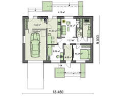 Проект одноэтажного дома в европейском стиле площадью 98 кв. м с гаражом