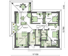 Проект комфортного одноэтажного дома площадью 172 кв.м с декором из серого камня и деревянных панелей