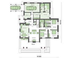 Современный двухэтажный коттедж с бордовой крышей сложной формы