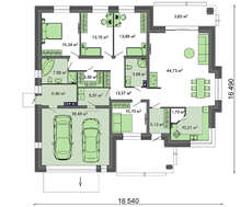 Проект 1 этажного дома с гаражом для 2 авто общей площадью 201 кв.м.