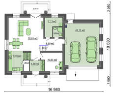 Проект двухэтажного дома с кирпичным фасадом общей площадью 204 кв.м.