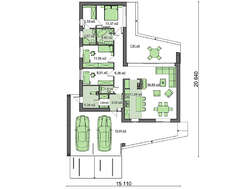Проект стильного современного одноэтажного коттеджа площадью 142 кв.м.