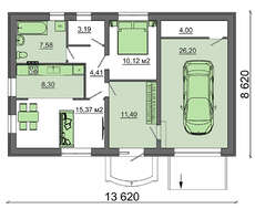 Проект удобного дачного дома с гаражом площадью 90 кв.м.