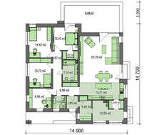 Проект  современного одноэтажного коттеджа общей площадью 162 кв.м.