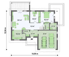 Проект коттеджа с гаражом и дополнительной ночной зоной