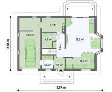 Проект коттеджа со встроенным гаражом, эркером и балконом