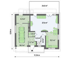 Проект традиционного коттеджа со встроенным гаражом