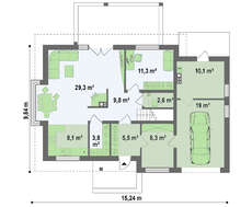 Проект коттеджа с оригинальной мансардой и гаражом