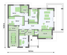 Проект уютного классического одноэтажного дома с гаражом для 1 машины