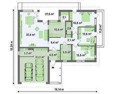 Проект коттеджа с гаражом для двух авто
