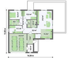 Проект современного необычного одноэтажного дома