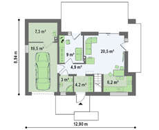 Проект современного светлого коттеджа с гаражом и двускатной крышей