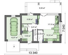 Проект небольшого аккуратного дачного коттеджа с гаражом и мансардой