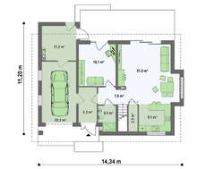 Проект дома с мансардой, большим техническим помещением и кабинетом