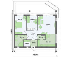 Проект одноэтажного дома с дополнительной фронтальной террасой