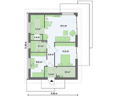 Проект небольшого одноэтажного дома с удобным боковым входом