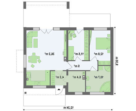 Проект современного одноэтажного дома с необычной террасой