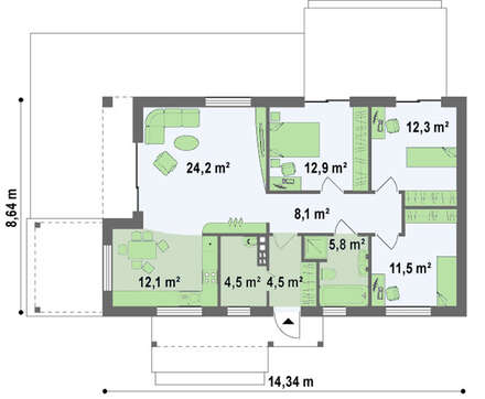 Проект небольшого современного одноэтажного дома