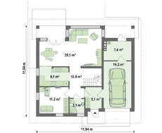 Проект дома со встроенным гаражом и остекленной гостиной