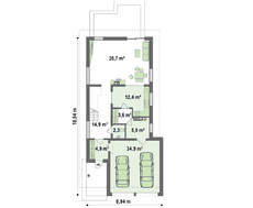 Проект дома для узкого участка с террасой над гаражом