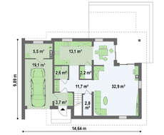 Проект дома с мансардой и гаражом с левой стороны
