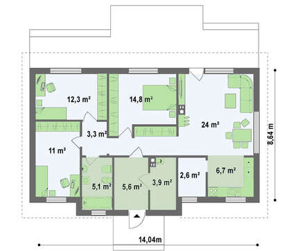 Проект простого элегантного одноэтажного дома
