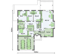 Проект удобного одноэтажного дома с гаражом для двух автомобилей