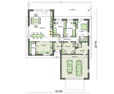 Проект одноэтажного дома простой формы с гаражом для двух авто