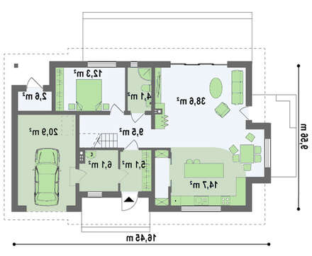 Проект дома с двускатной кровлей и гаражом