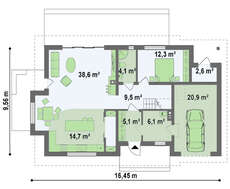 Проект дома с двускатной кровлей и гаражом