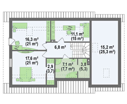 Проект дома с двускатной кровлей и гаражом