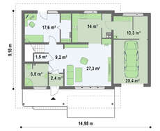 Проект яркого дома с большой террасой на втором этаже