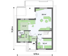 Проект дачного маленького дома с мансардой для небольшого участка