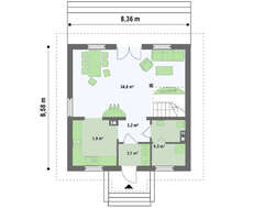 Проект аккуратного домика в классическом стиле с двускатной крышей