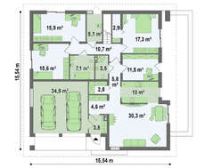 Проект дома с многоскатной крышей и открытой мансардой