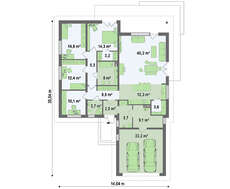 Проект одноэтажного коттеджа с фронтальным гаражом